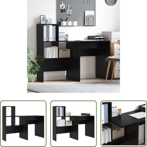 vidaXL Scrivania in legno multistrato -  Scrivania Rovere Nero 131,5 x 50 x 106,5 cm Legno multistrato