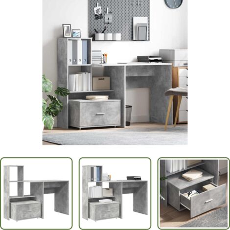 vidaXL Scrivania in legno -  Scrivania con cassetto Grigio cemento 131,5 x 50 x 106,5 cm