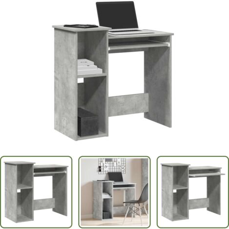vidaXL Scrivania in truciolato -  Scrivania Mensole Grigio Cemento 84x40x78 cm Legno Multistrato