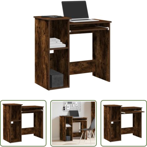 vidaXL Scrivania in truciolato -  Scrivania Mensole Rovere Fumo 84x40x78 cm Legno Multistrato