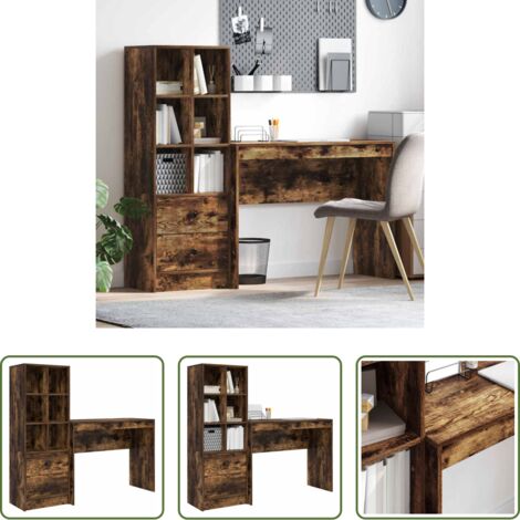 vidaXL Scrivania moderna -  Scrivania con cassetto 2 pcs Rovere fumé