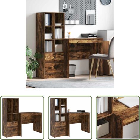 vidaXL Scrivania moderna -  Scrivania con cassetto 2 pcs Rovere fumé