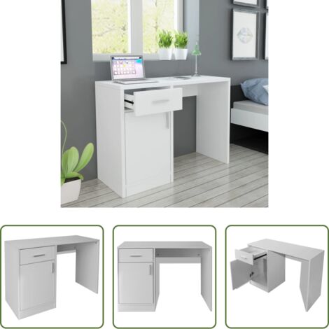 vidaXL Scrivania moderna -  Scrivania con Cassetto e Armadietto Bianca 100x40x73 cm
