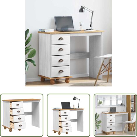 vidaXL Scrivania per casa -  Scrivania ASKIM Bianco 95 x 40 x 75 cm Pino massello