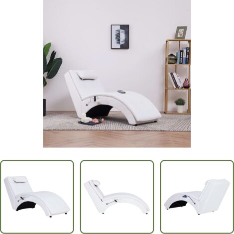 vidaXL Sdraio con cuscino -  Sdraio Massaggiante con Cuscino Bianca in Similpelle