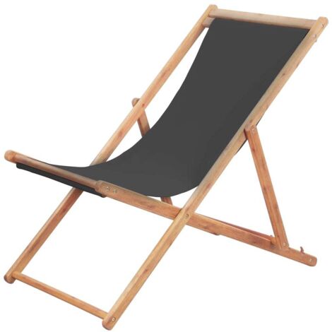 vidaXL Sdraio da Spiaggia Pieghevole Telaio in Legno e Tessuto Grigio