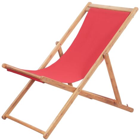 vidaXL Sdraio da Spiaggia Pieghevole Telaio in Legno e Tessuto Rosso