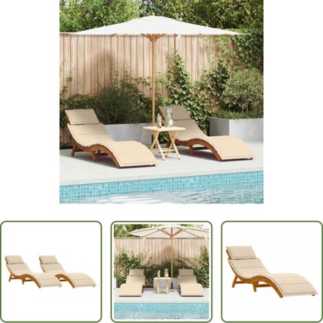 vidaXL Sdraio da terrazza -  Lettino prendisole 2 pcs Beige Legno di Acacia Massello