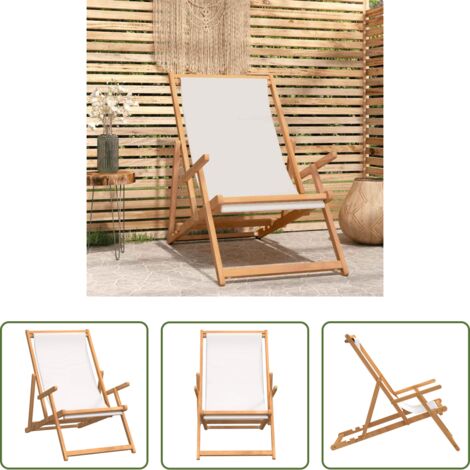 vidaXL Sdraio in legno -  Sdraio Pieghevole da Spiaggia in Legno Massello di Teak Crema