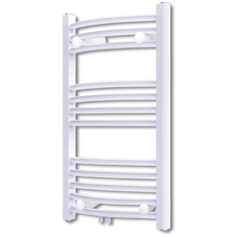 Vidaxl – Sèche-serviette eau chaude incurvé 500x764mm – 320W puissance – Acier blanc – 12 rails pour séchage rapide – Montage mural inclus