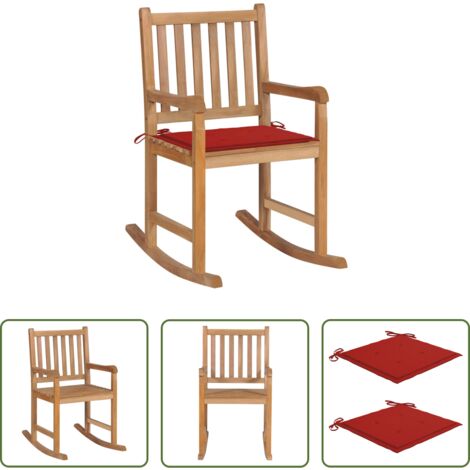 vidaXL Sedia a dondolo con cuscino - Sedia a Dondolo con Cuscino Rosso in Massello di Teak