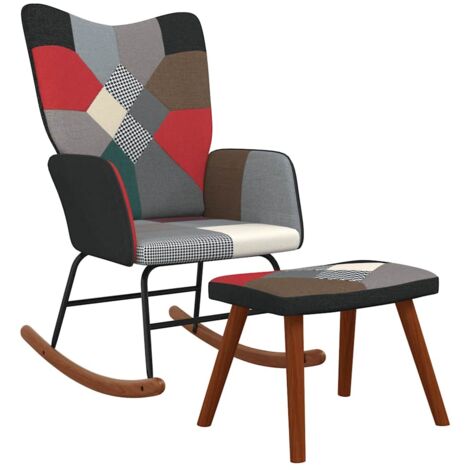 vidaXL Sedia a Dondolo con Poggiapiedi in Tessuto Patchwork