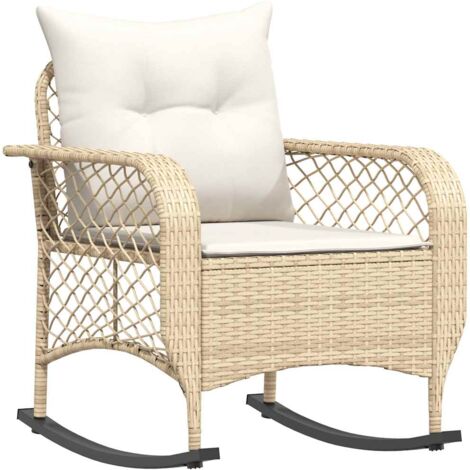 vidaXL Sedia a Dondolo da Giardino con Cuscini in Polyrattan Beige