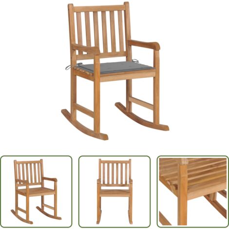 vidaXL Sedia a dondolo teak - Sedia a Dondolo con Cuscino Grigio in Legno di Teak