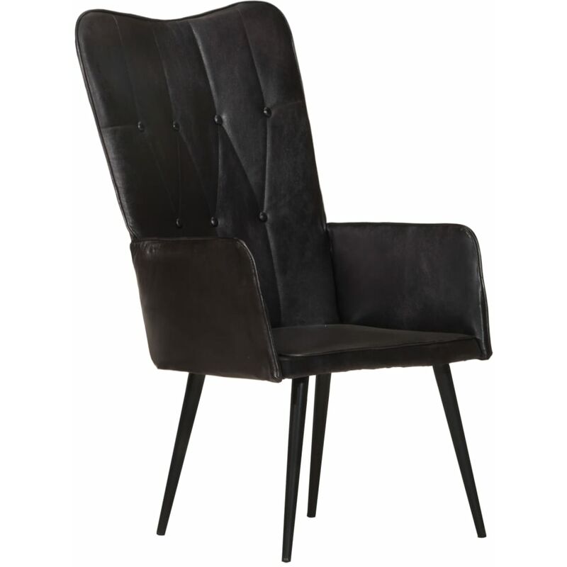 Poltrona Wingback Nera in Vera Pelle Vidaxl Nero