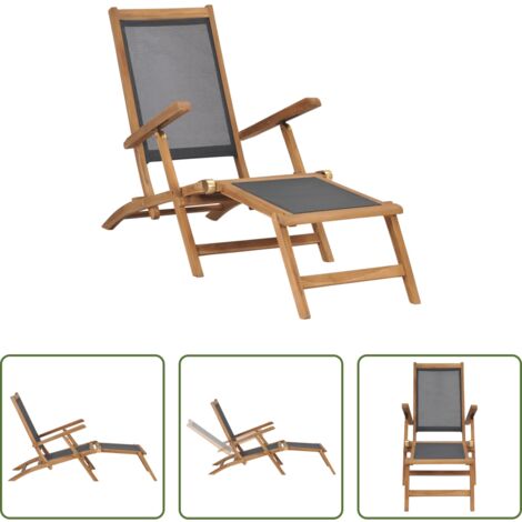 vidaXL Sedia a sdraio con poggiapiedi -  Sedia a Sdraio con Poggiapiedi in Legno Massello di Teak Nera