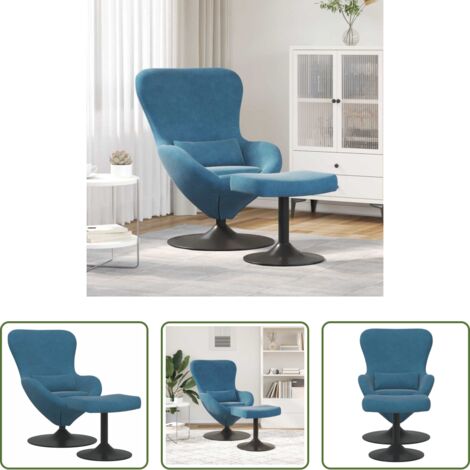 vidaXL Sedia con base girevole -  Sedia Egg con Pouf with Footstool Blu Velluto