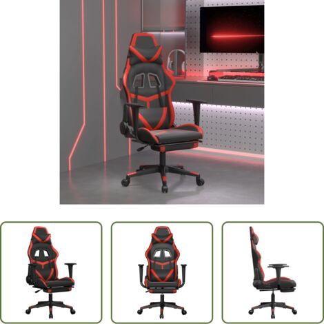 vidaXL Sedia con poggiapiedi -  Sedia da Gaming con Poggiapiedi Nero e Rosso in Similpelle