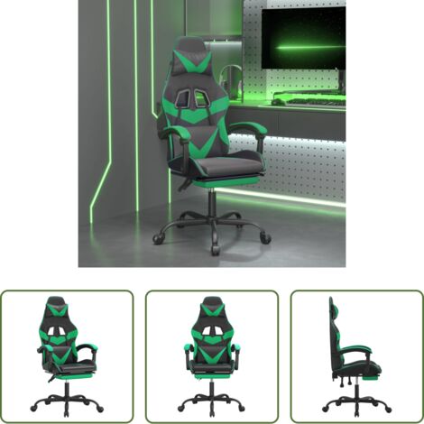 vidaXL Sedia con poggiapiedi -  Sedia da Gaming Girevole con Poggiapiedi Nero Verde Similpelle