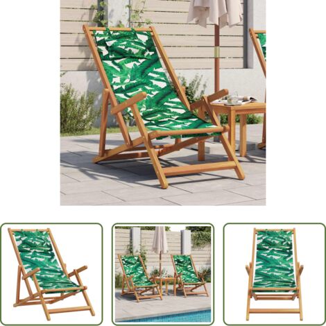 vidaXL Sedia da balcone -  Sedia da Spiaggia Pieghevole Foglie Legno Eucalipto e Tessuto