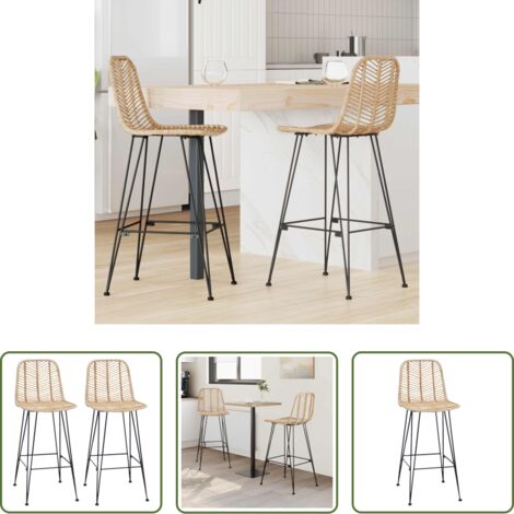 vidaXL Sedia da bar in ferro -  Sedia da Bar 2 pcs Naturale 44,5 x 53 x 111 cm Rattan e Ferro