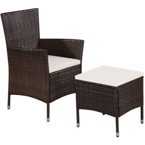vidaXL Sedia da Esterno con Sgabello e Cuscini in Polyrattan Marrone