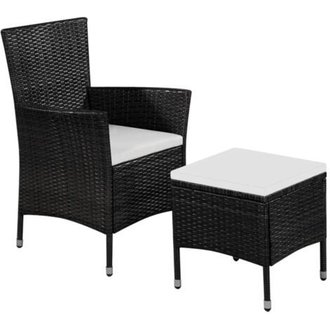 vidaXL Sedia da Esterno con Sgabello e Cuscini in Polyrattan Nero