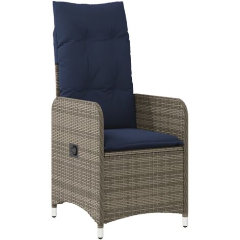 vidaXL Sedia da giardino reclinabile con cuscini grigia in polyrattan