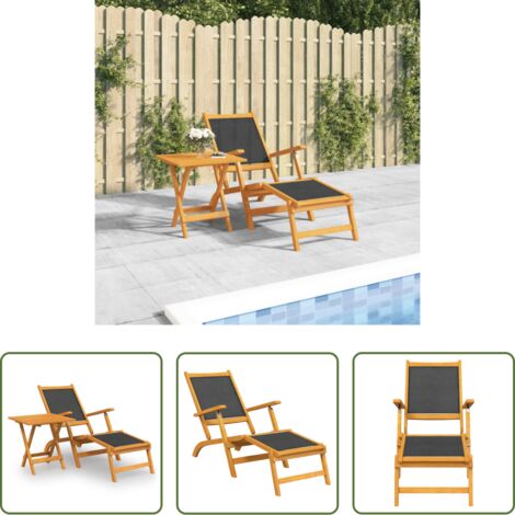 vidaXL Sedia da giardino -  Sedia a Sdraio con Tavolo in Legno Massello Acacia e Textilene