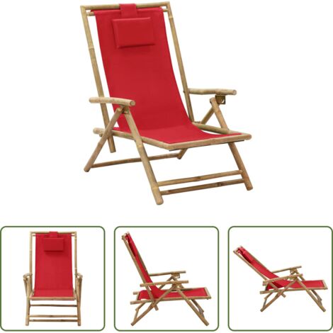 vidaXL Sedia da giardino - Sedia Relax Reclinabile Rossa in Bambù e Tessuto