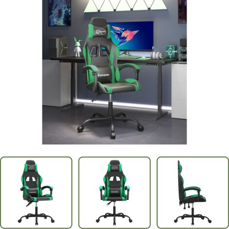 vidaXL Sedia da gioco - Sedia da Gaming Girevole Nera e Verde in Similpelle