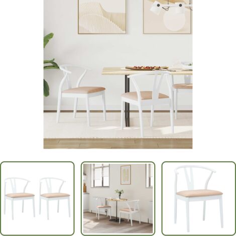vidaXL Sedia da pranzo con cuscino -  Sedia da pranzo 2 pcs Bianco e marrone Legno di gomma solido