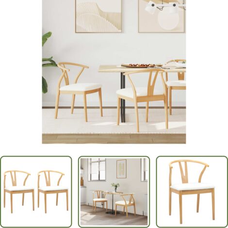 vidaXL Sedia da pranzo con cuscino -  Sedia da pranzo 2 pcs Naturale e chiaro Legno di gomma solido