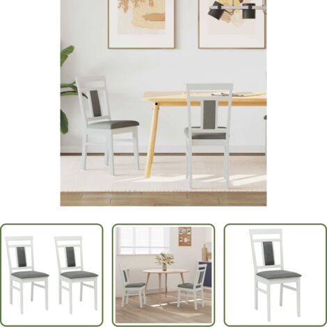 vidaXL Sedia da pranzo in legno massello -  Sedia da pranzo 2 pcs Bianco e Grigio Legno di gomma solido