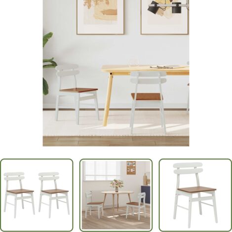 vidaXL Sedia da pranzo in legno massello -  Sedia da pranzo 2 pcs Bianco e Naturale Legno di gomma solido
