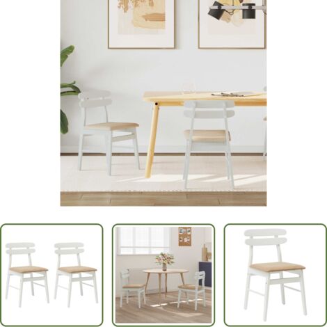 vidaXL Sedia da pranzo in legno massiccio -  Sedia da pranzo 2 pcs Bianco e marrone Legno di gomma solido