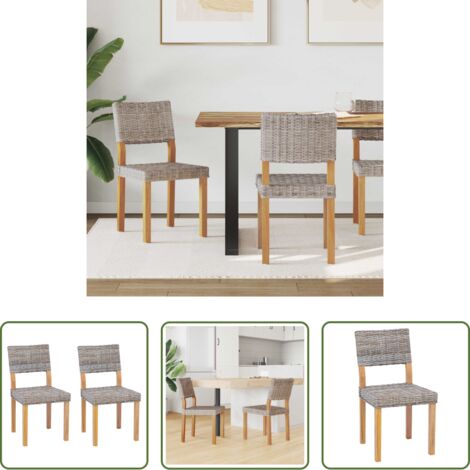 vidaXL Sedia da pranzo in legno -  Sedia da pranzo 2 pcs Grigio Kubu 46 x 55 x 84 cm Rattan Kubu