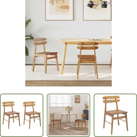 vidaXL Sedia da pranzo naturale -  Sedia da pranzo 2 pcs Naturale Legno di gomma solido