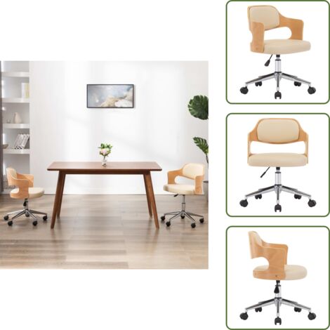 - vidaXL Sedia da Ufficio Girevole Crema in Legno Piegato e Similpelle -