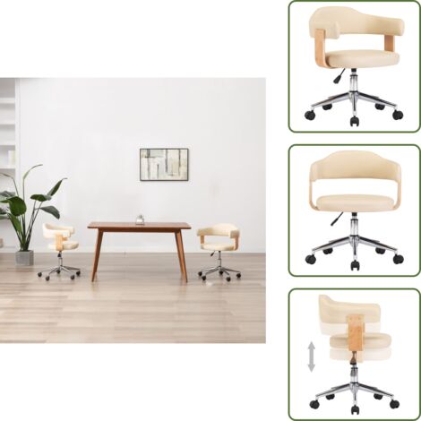 - vidaXL Sedia da Ufficio Girevole Crema in Legno Piegato e Similpelle -