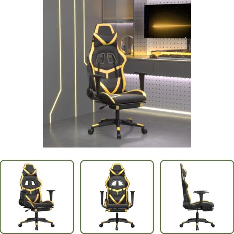 vidaXL Sedia ergonomica -  Sedia da Gaming con Poggiapiedi Nero e Oro in Similpelle
