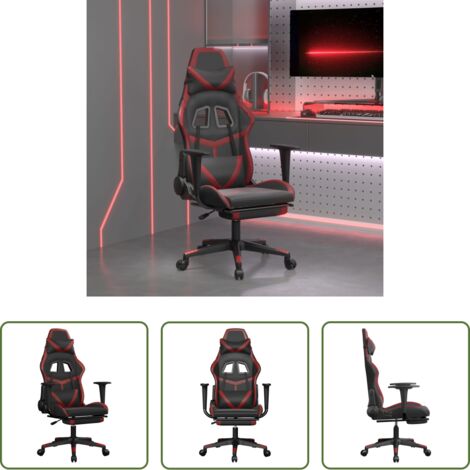 vidaXL Sedia ergonomica -  Sedia da Gaming con Poggiapiedi Nero e Rosso Vino in Similpelle