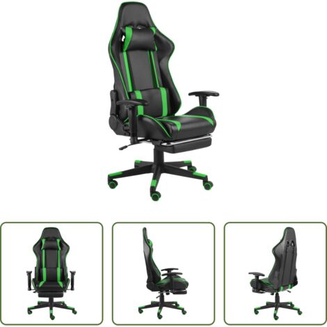 vidaXL Sedia girevole -  Sedia da Gaming Girevole con Poggiapiedi Verde in PVC