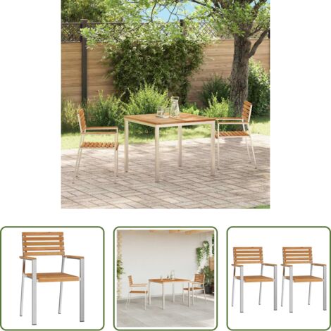 vidaXL Sedia in acciaio inossidabile -  Sedia da Giardino 2 pcs Olio Naturale Legno di teak solido