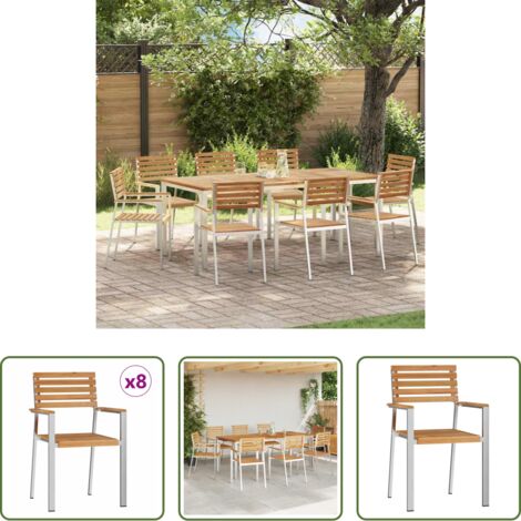 vidaXL Sedia in acciaio inossidabile -  Sedia da Giardino 8 pcs Olio Naturale Legno di teak solido