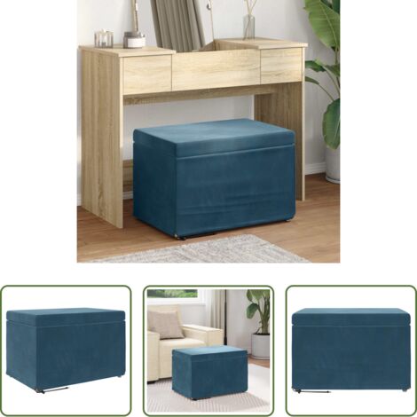 vidaXL Sedia in legno -  Pouf Blu 61 x 41 x 40 cm Velluto e Legno Ingegnerizzato