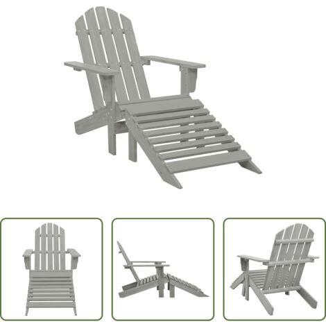 vidaXL Sedia in legno -  Sedia da Giardino con Poggiapiedi in Legno Grigio