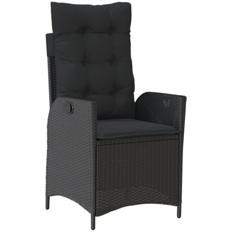 vidaXL Sedia Reclinabile da Giardino con Cuscini Nera in Polyrattan
