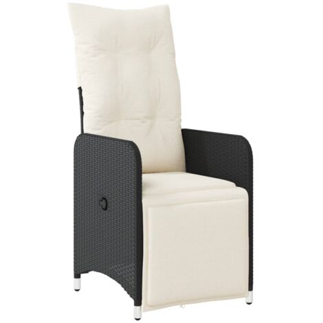 vidaXL Sedia Reclinabile da Giardino con Cuscini Nera in Polyrattan