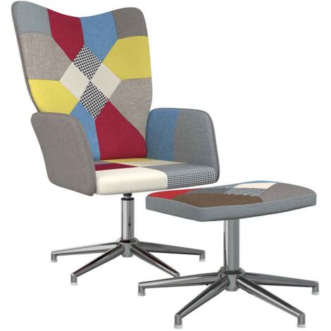 vidaXL Sedia Relax con Sgabello in Tessuto Patchwork